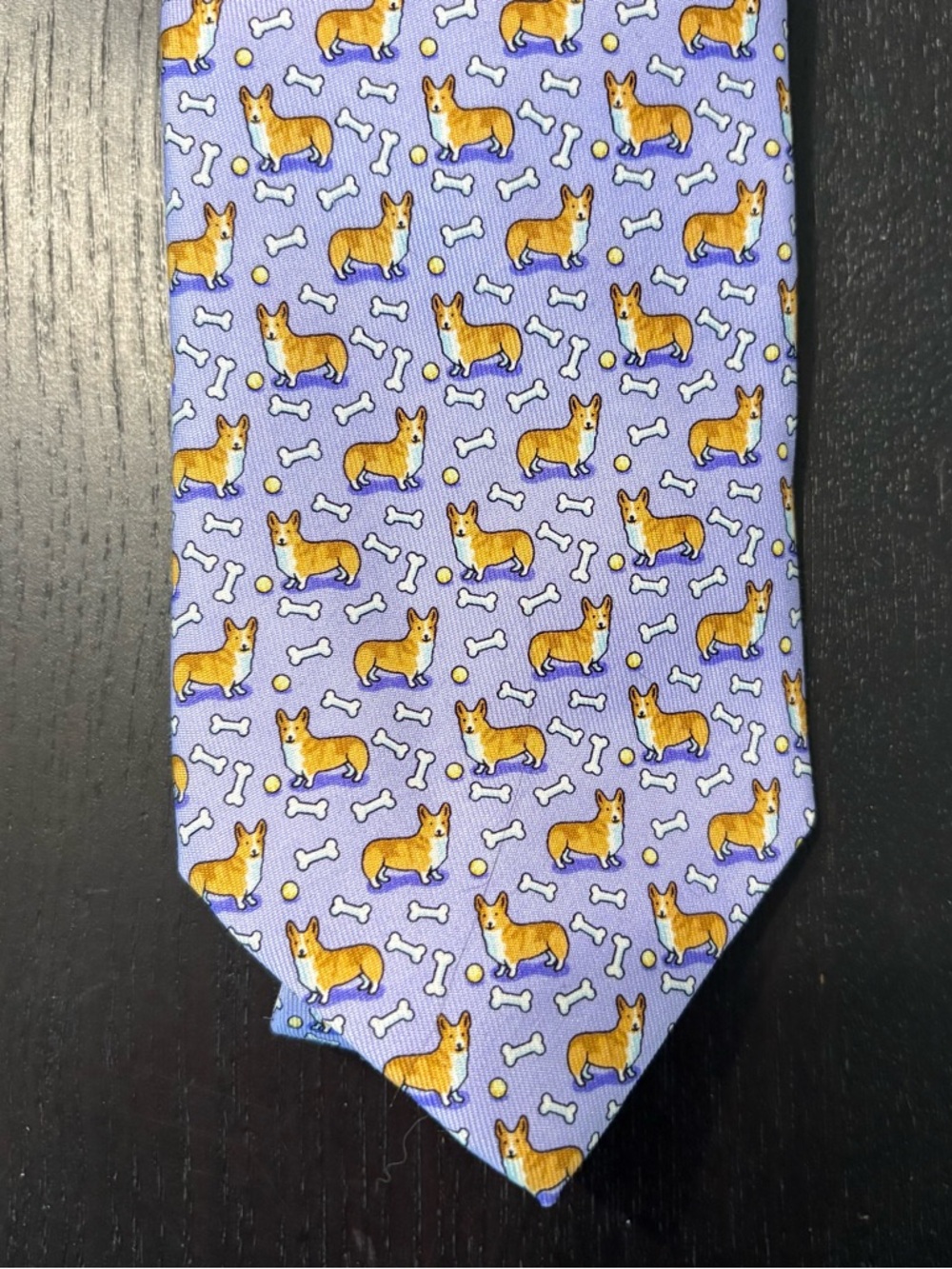 Vineyard Vines Purple Tie with Orange Corgi Dogs